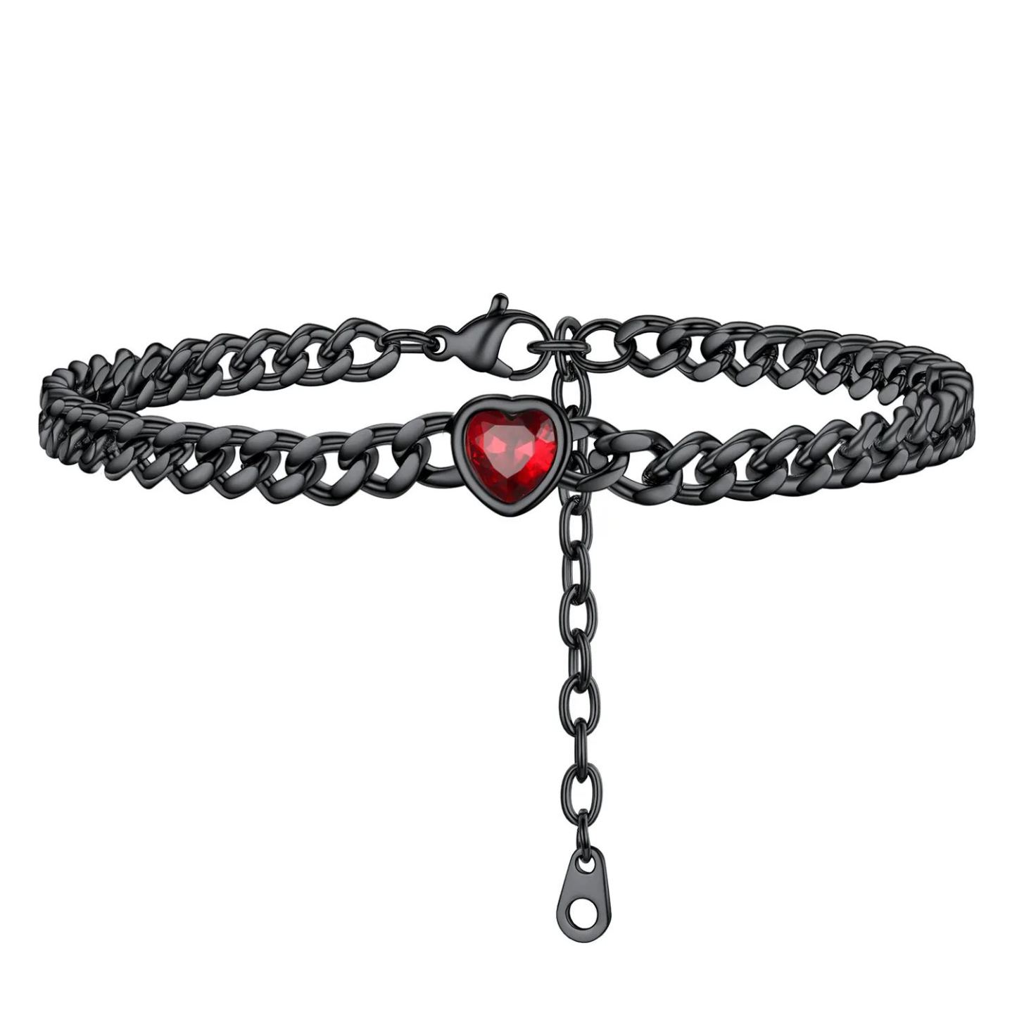 Anklet Heart Birthstone Bracelet for Women with Cuban Chain black