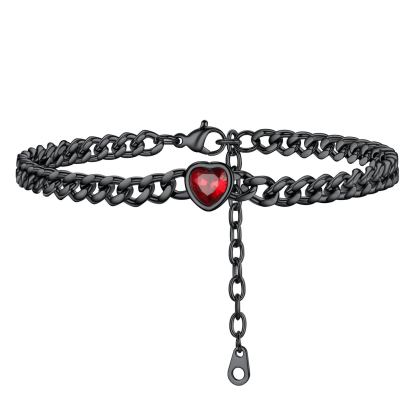 Anklet Heart Birthstone Bracelet for Women with Cuban Chain black