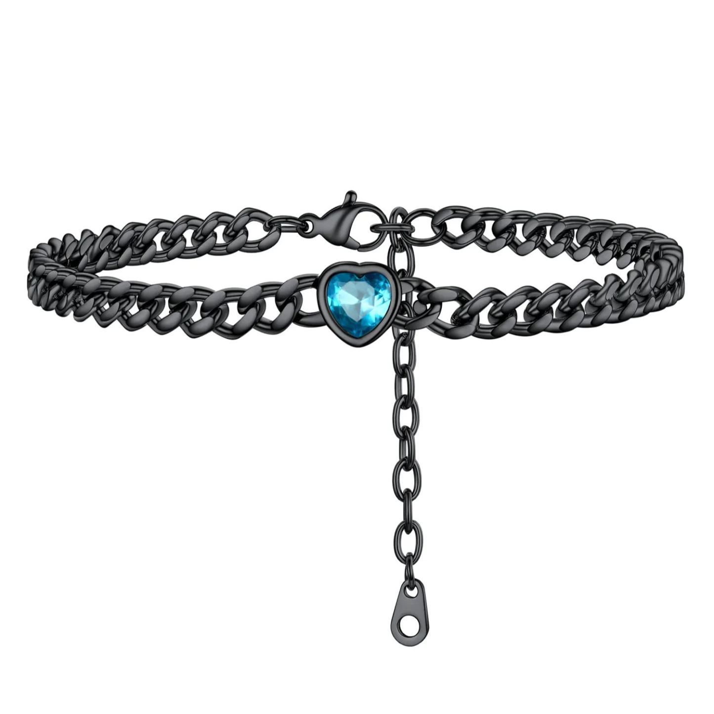 Anklet Heart Birthstone Bracelet for Women with Cuban Chain