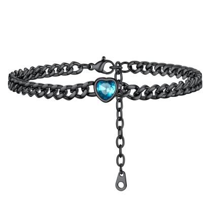 Anklet Heart Birthstone Bracelet for Women with Cuban Chain