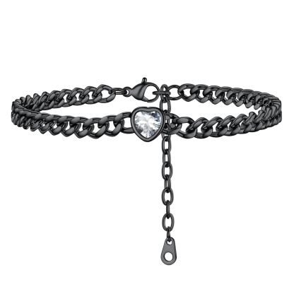 Anklet Heart Birthstone Bracelet for Women with Cuban Chain