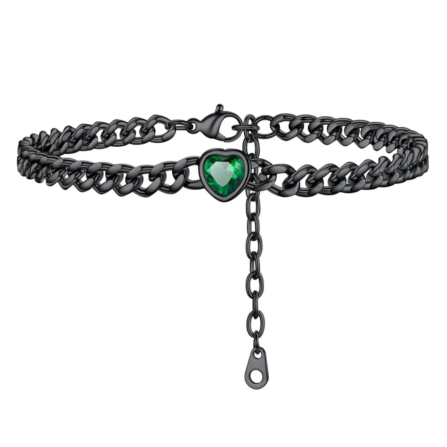 Anklet Heart Birthstone Bracelet for Women with Cuban Chain
