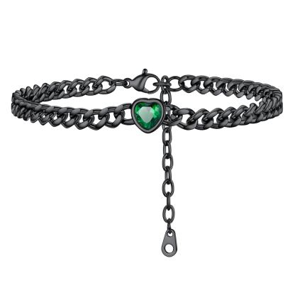 Anklet Heart Birthstone Bracelet for Women with Cuban Chain