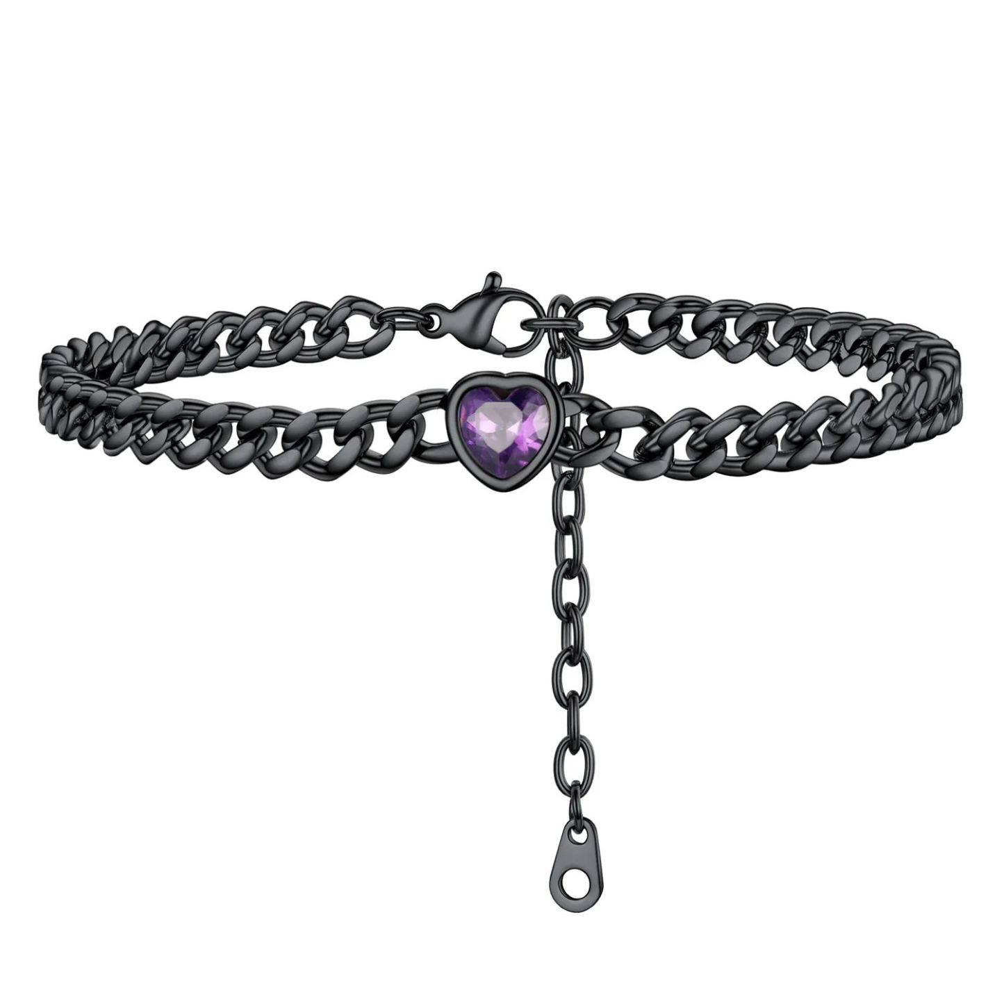 Anklet Heart Birthstone Bracelet for Women with Cuban Chain