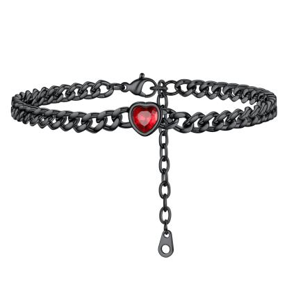 Anklet Heart Birthstone Bracelet for Women with Cuban Chain