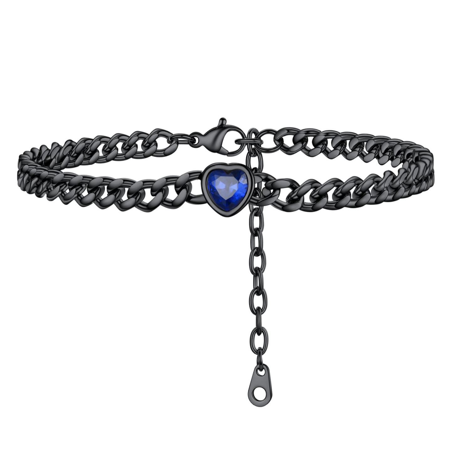 Anklet Heart Birthstone Bracelet for Women with Cuban Chain