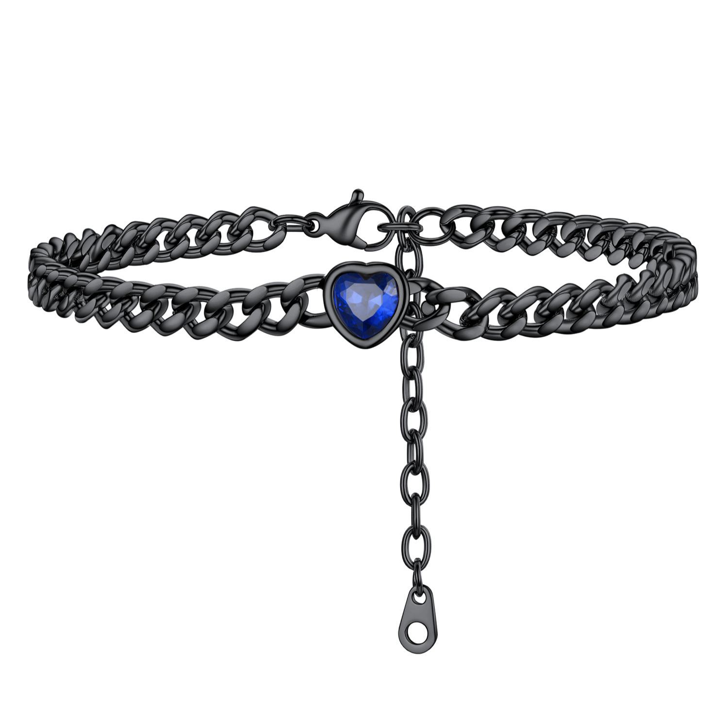 Anklet Heart Birthstone Bracelet for Women with Cuban Chain