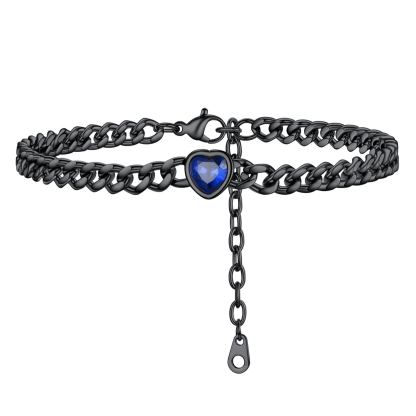 Anklet Heart Birthstone Bracelet for Women with Cuban Chain