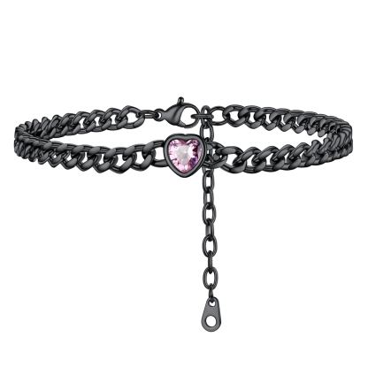 Anklet Heart Birthstone Bracelet for Women with Cuban Chain
