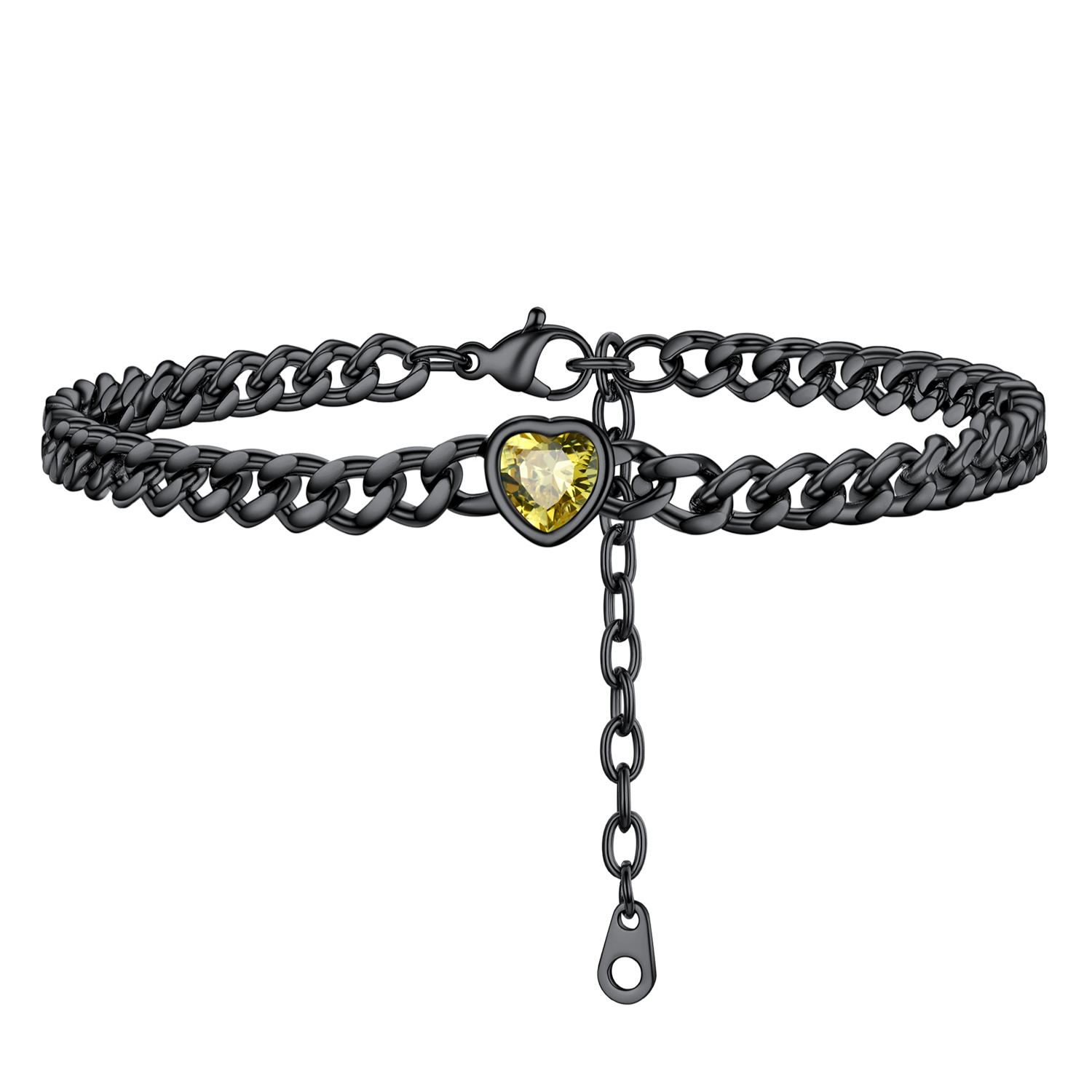 Anklet Heart Birthstone Bracelet for Women with Cuban Chain