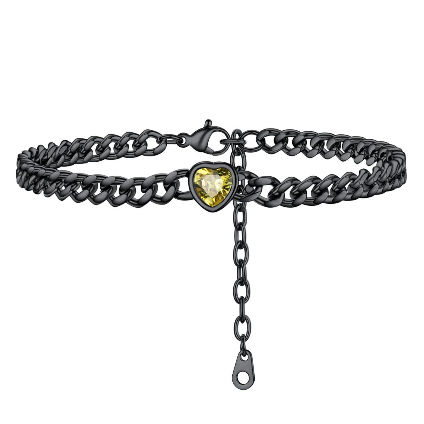Anklet Heart Birthstone Bracelet for Women with Cuban Chain