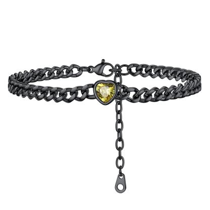 Anklet Heart Birthstone Bracelet for Women with Cuban Chain
