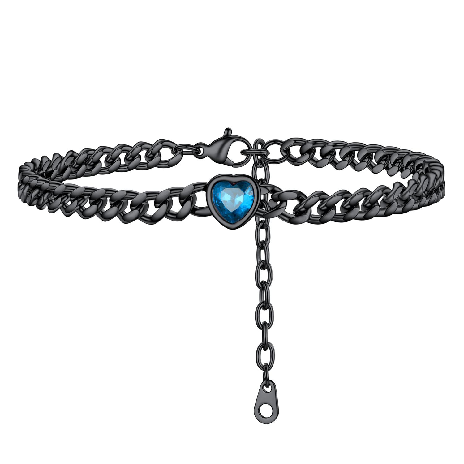 Anklet Heart Birthstone Bracelet for Women with Cuban Chain