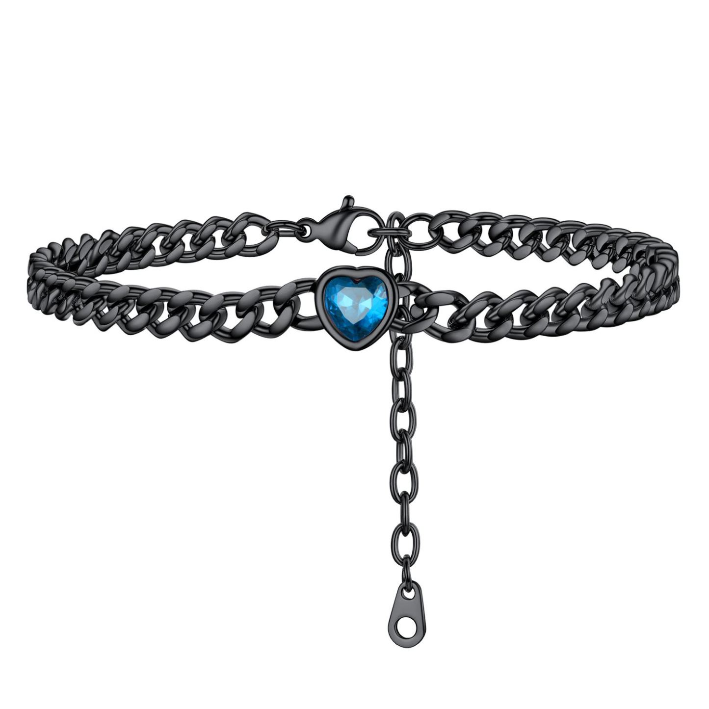 Anklet Heart Birthstone Bracelet for Women with Cuban Chain