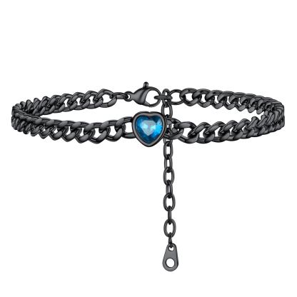 Anklet Heart Birthstone Bracelet for Women with Cuban Chain