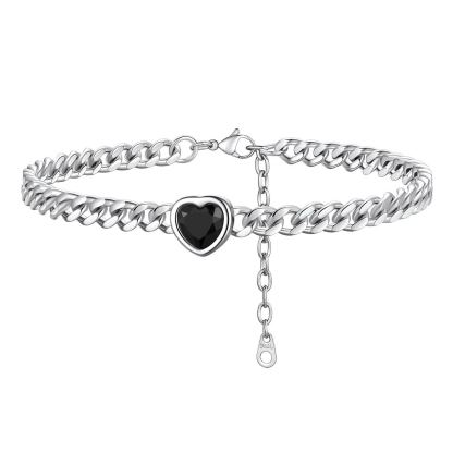 Anklet Heart Birthstone Bracelet for Women with Cuban Chain