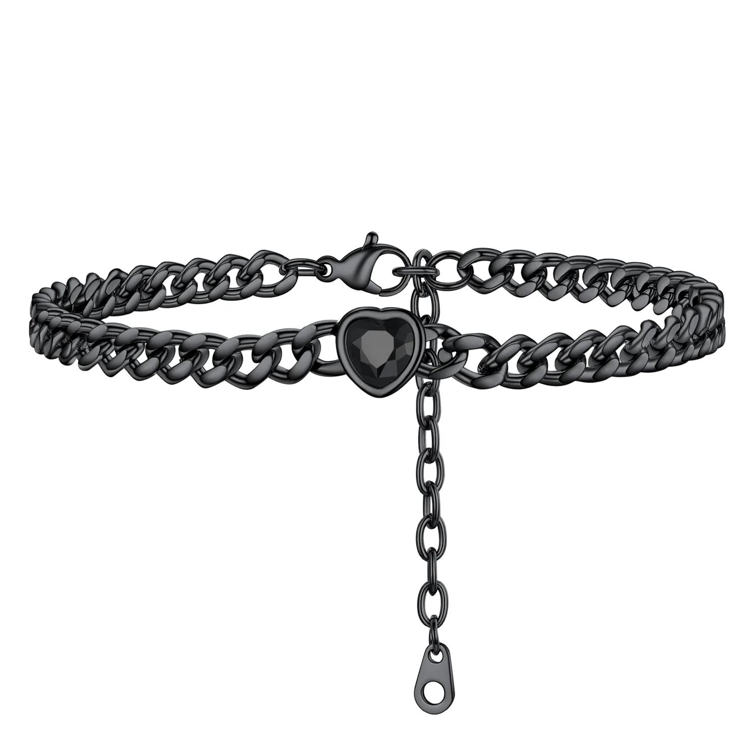 Anklet Heart Birthstone Bracelet for Women with Cuban Chain