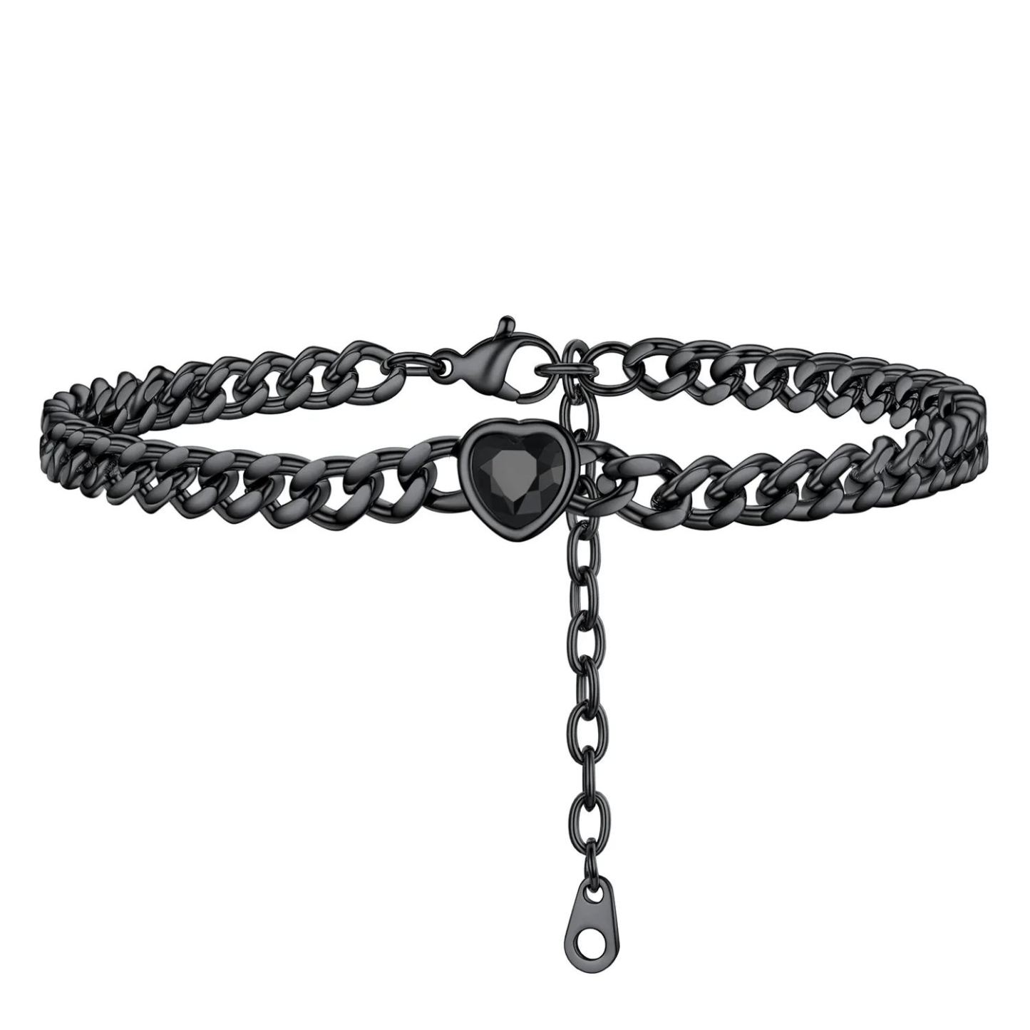 Anklet Heart Birthstone Bracelet for Women with Cuban Chain