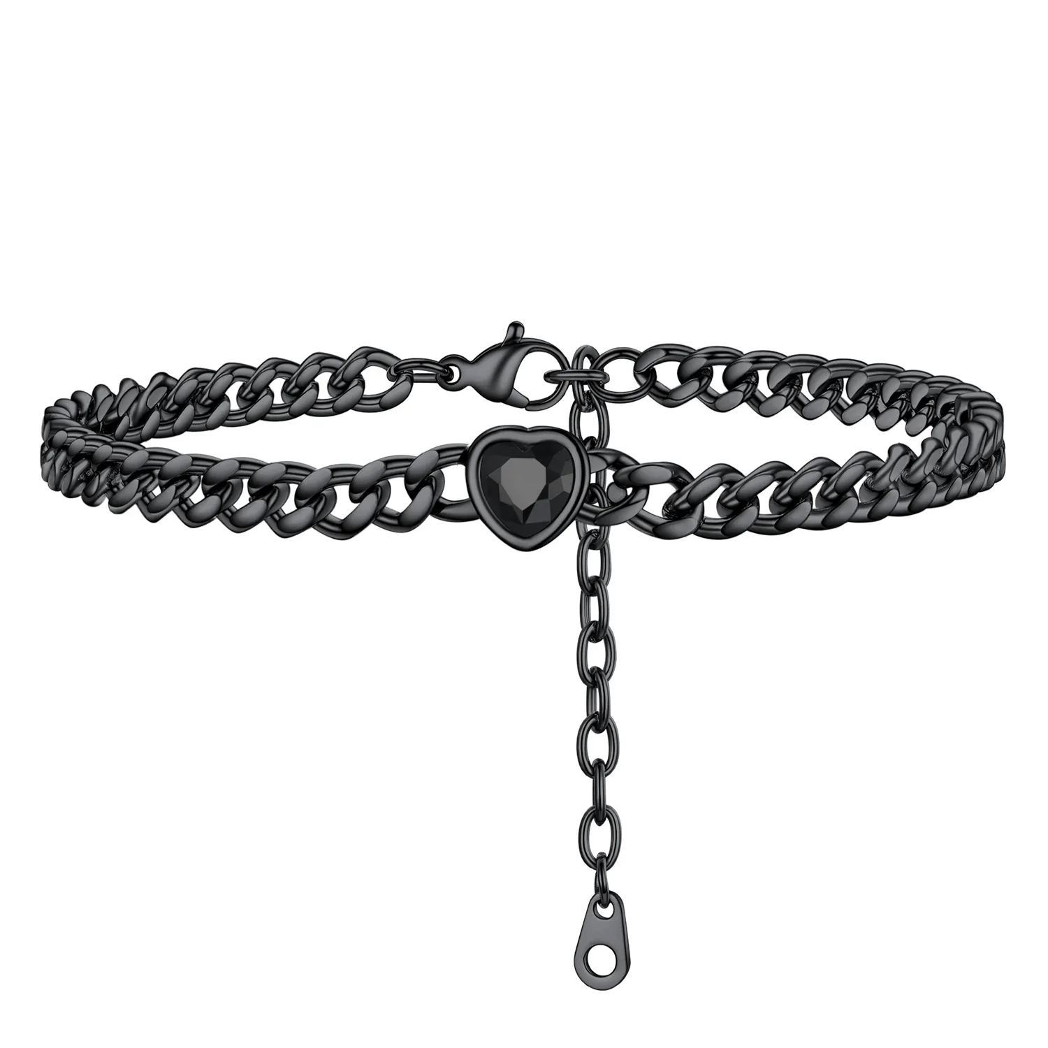 Anklet Heart Birthstone Bracelet for Women with Cuban Chain