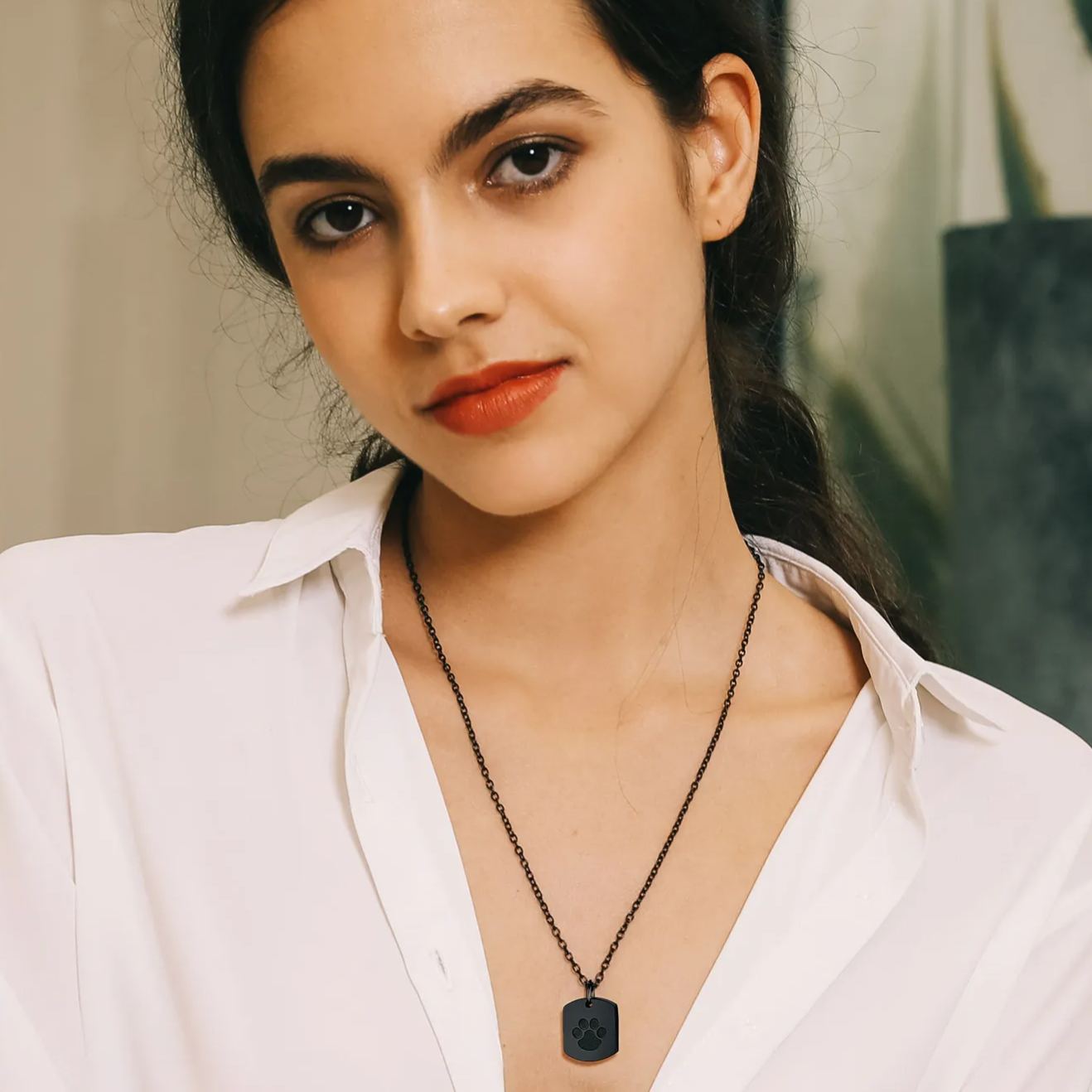 Dog Paw Cremation Necklace Stainless Steel Memorial Jewelry model