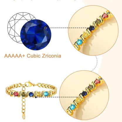 Personalized Family Birthstone Cuban Link Chain Bracelet for women