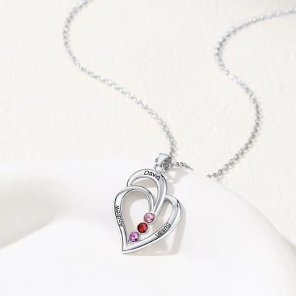Personalized Family Heart Birthstone silver Necklace