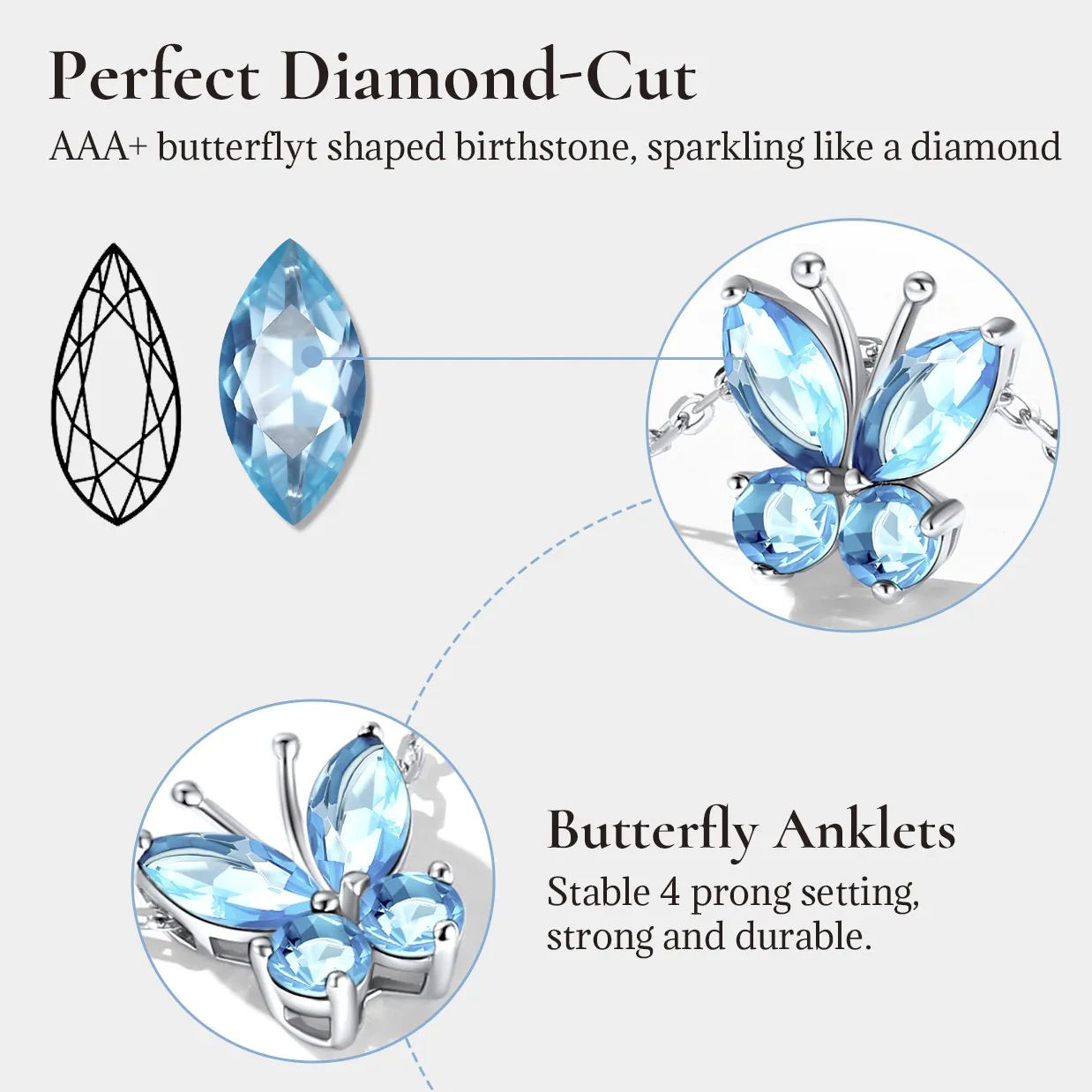 925 Sterling Silver Birthstone Butterfly Anklet