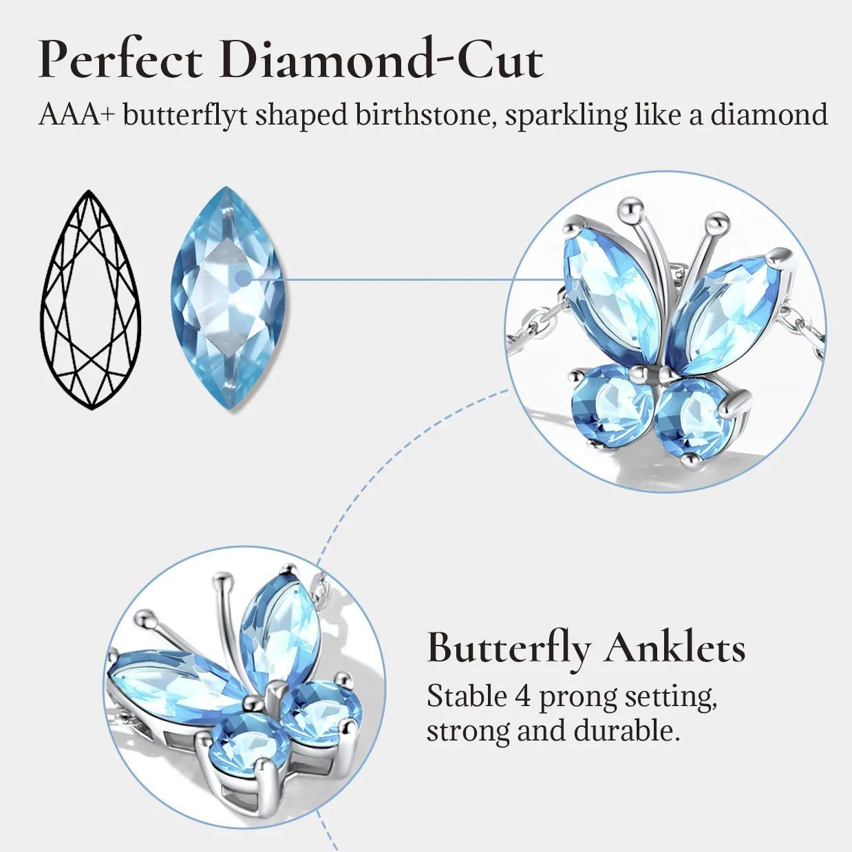 925 Sterling Silver Birthstone Butterfly Anklet