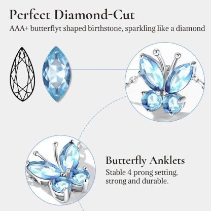 925 Sterling Silver Birthstone Butterfly Anklet