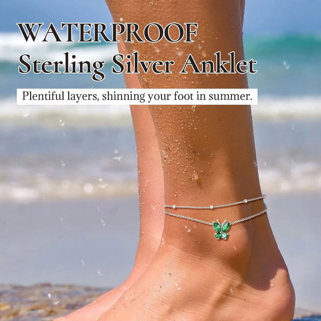 925 Sterling Silver Birthstone Butterfly Anklet For Women summer