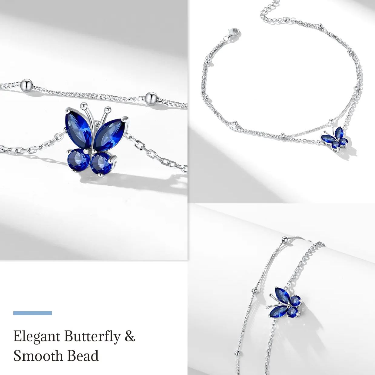 925 Sterling Silver Birthstone Butterfly Anklet For Women detail