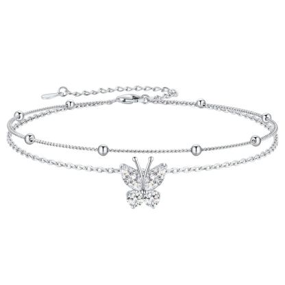 925 Sterling Silver Birthstone Butterfly Anklet For Women