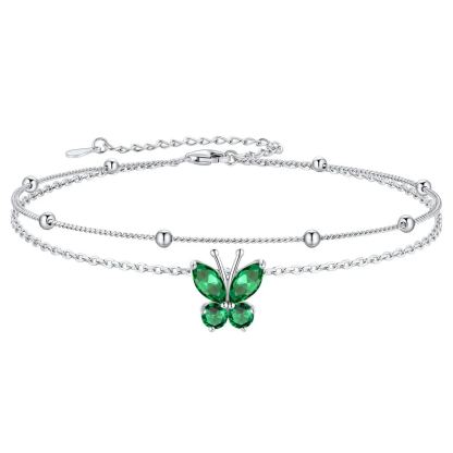 925 Sterling Silver Birthstone Butterfly Anklet For Women