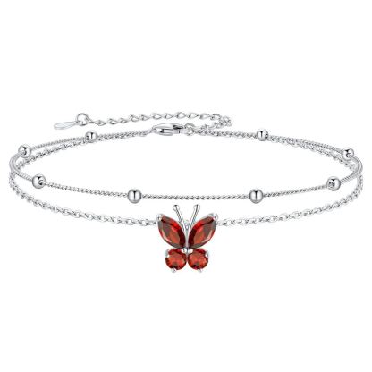 925 Sterling Silver Birthstone Butterfly Anklet For Women
