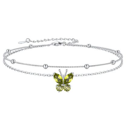 925 Sterling Silver Birthstone Butterfly Anklet For Women