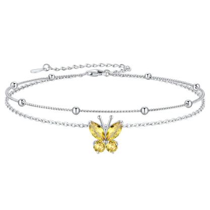925 Sterling Silver Birthstone Butterfly Anklet For Women