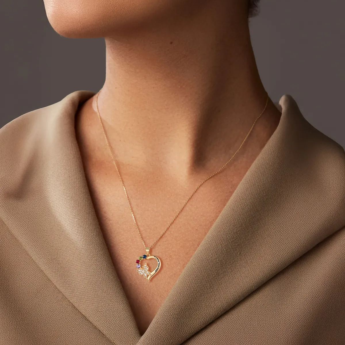 Personalized Birthstone Butterfly Heart Necklace