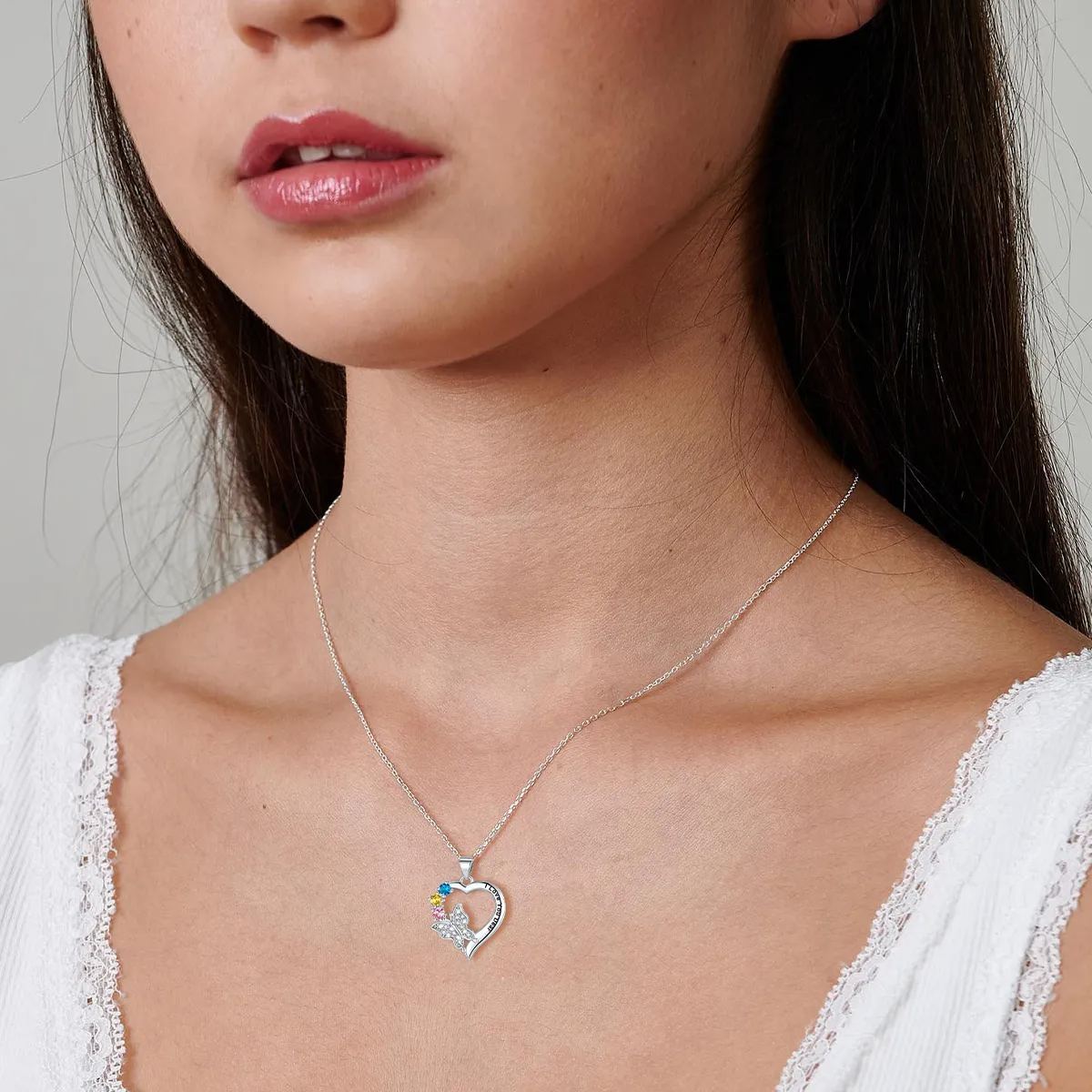 Personalized Birthstone Butterfly Heart mother's day Necklace for Women
