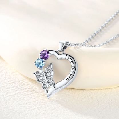 Personalized Birthstone Butterfly Heart Necklace for Women 
