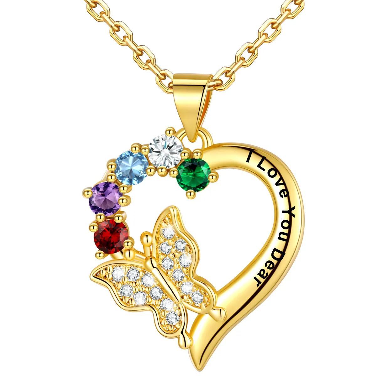 Personalized Birthstone Butterfly Heart Necklace for Women