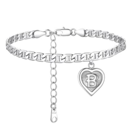 Mariner Chain Initial Heart Charm Anklet for Women