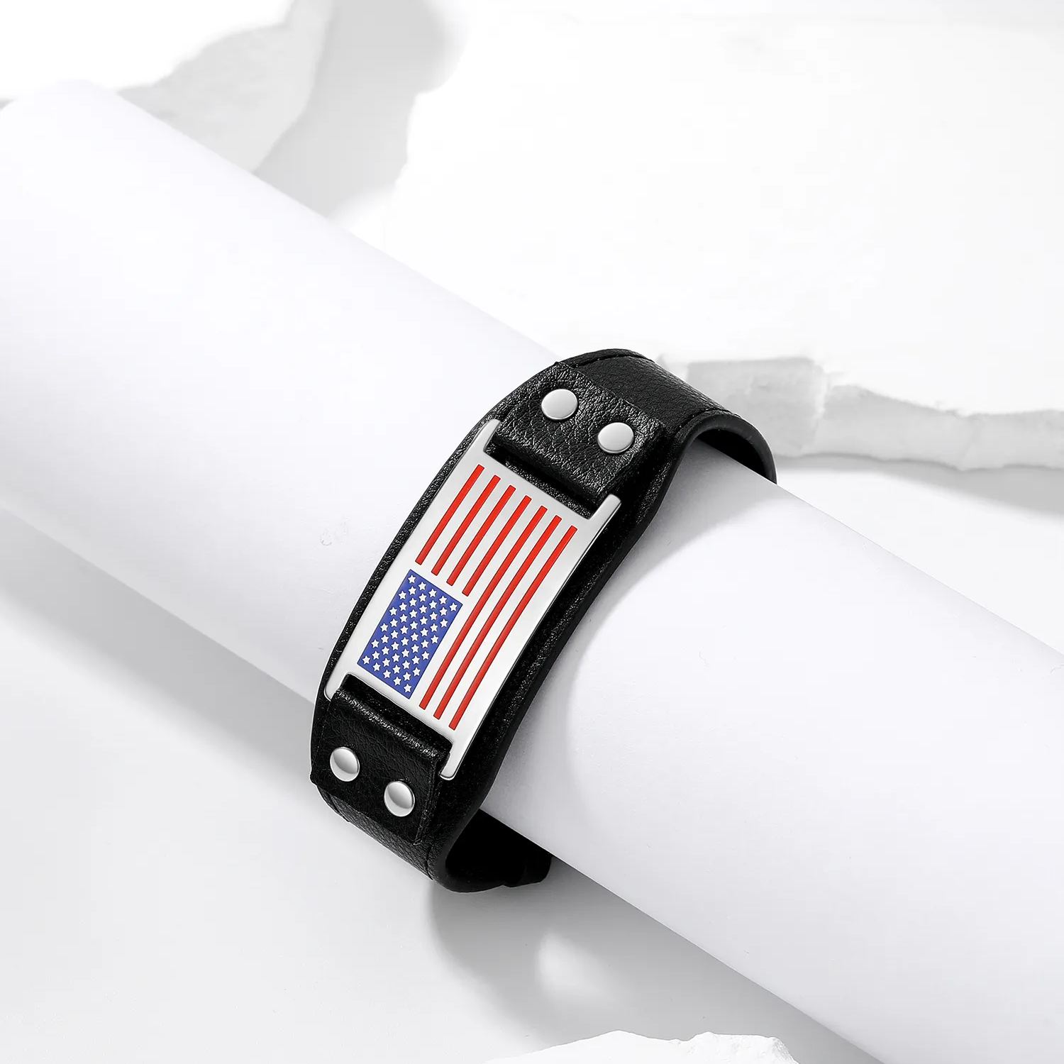 American Flag Bracelet Black Leather Wristband 4th of july bracelets