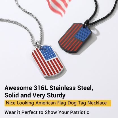 Engraved Patriotic American Flag Dog Tag Necklace 316 stainless