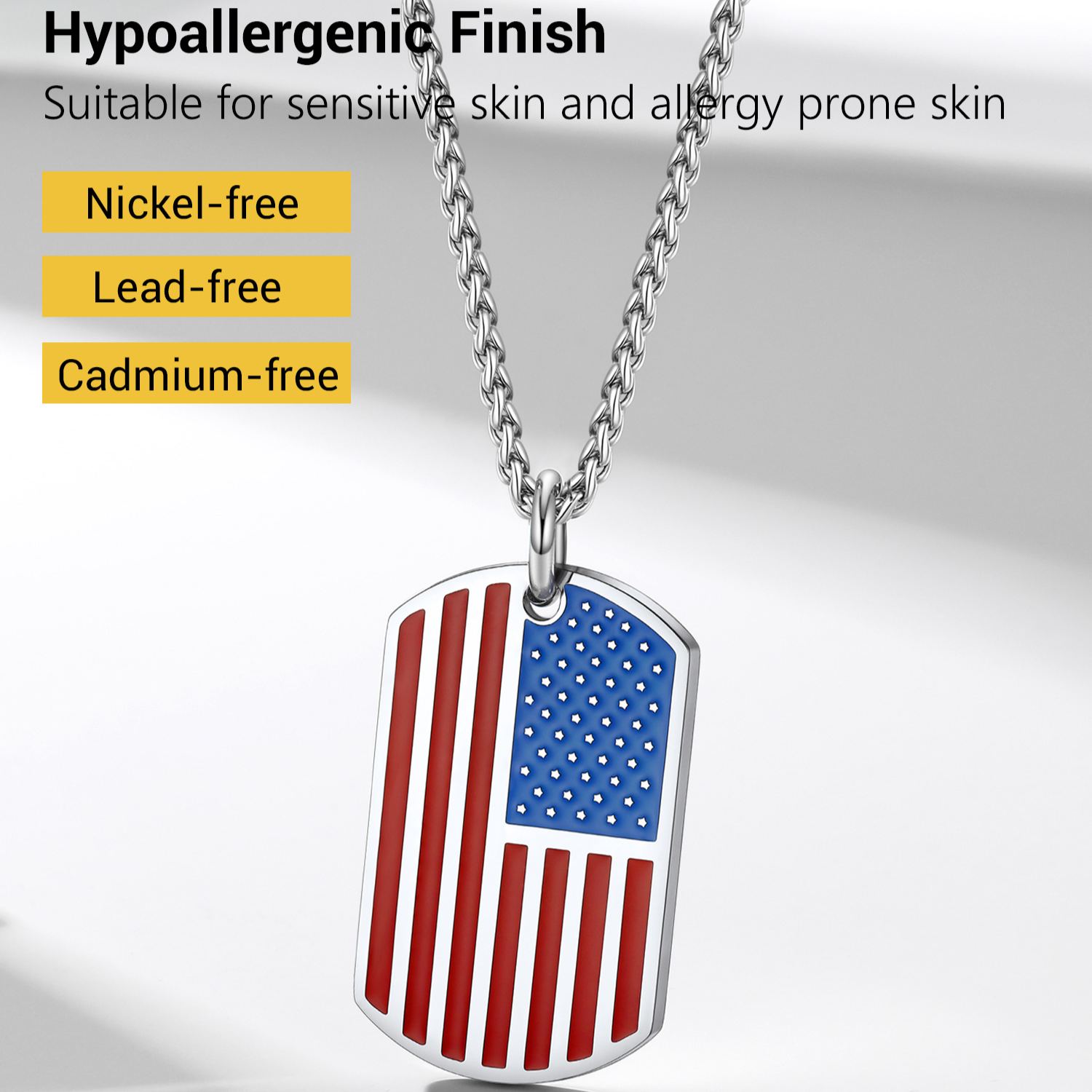 4th of july Engraved Patriotic American Flag Dog Tag Necklace For Men