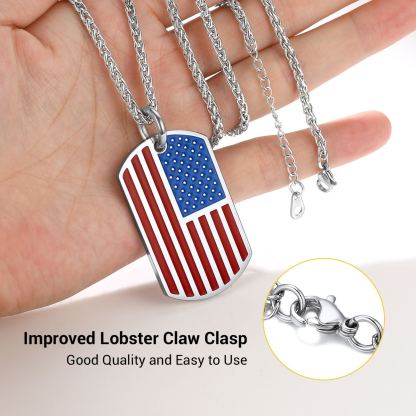 Engraved Patriotic American Flag Dog Tag Necklace 4th of  july jewelry