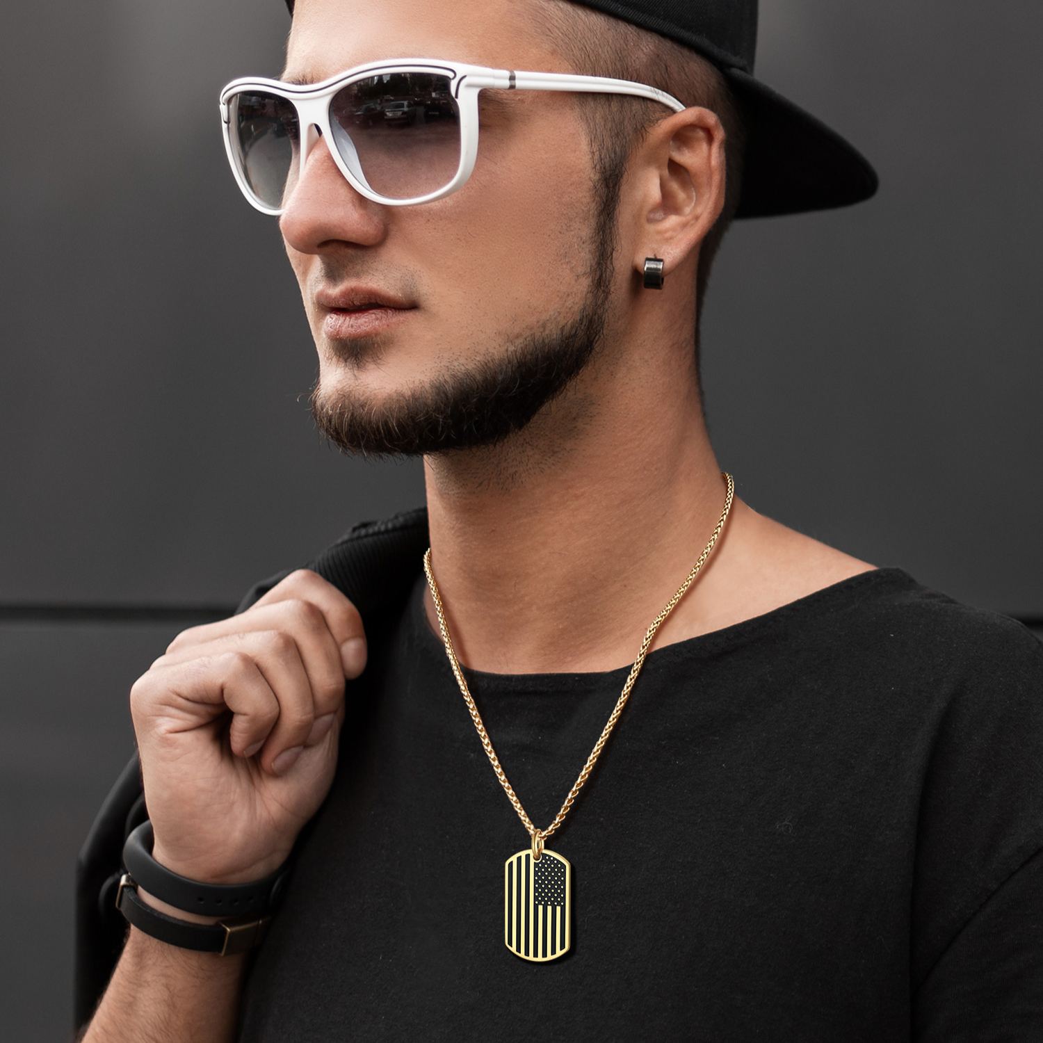 Engraved 4th of July American Flag Dog Tag Necklace For Men