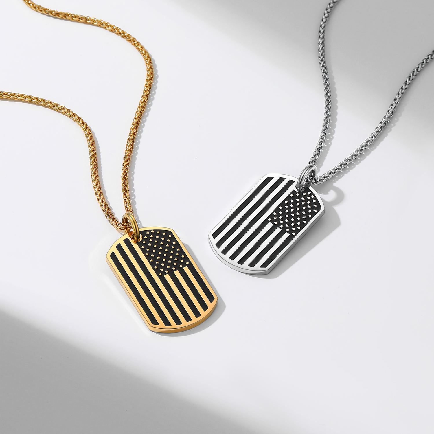 Engraved 4th of July American Flag Dog Tag Necklace jewelry