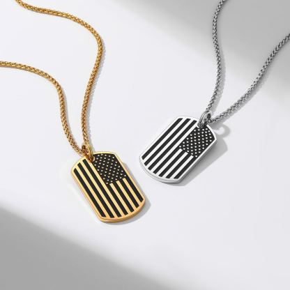 Engraved 4th of July American Flag Dog Tag Necklace jewelry