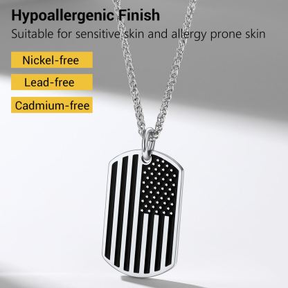 Engraved 4th of July jewelry American Flag Dog Tag Necklace