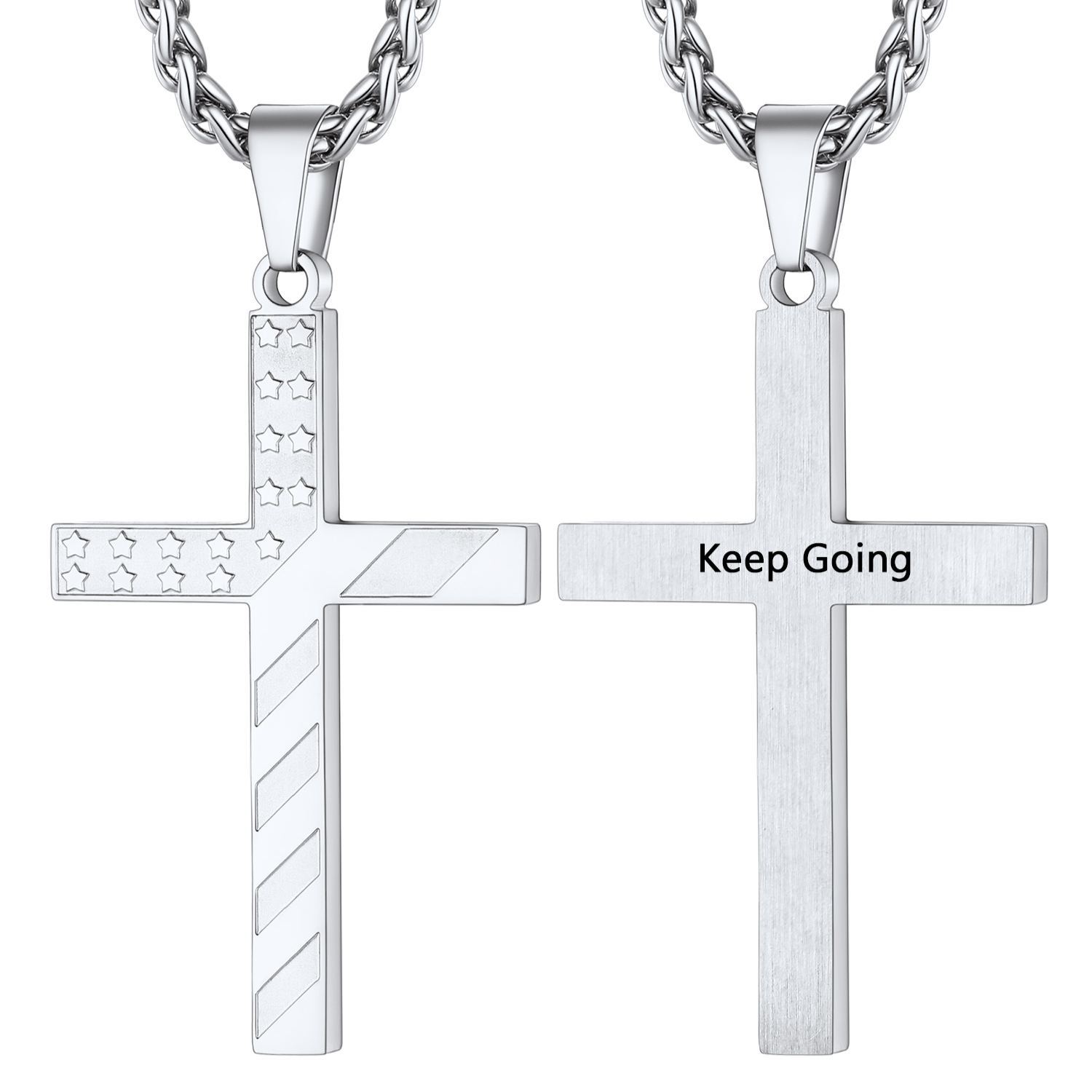 Patriotic American Flag Cross Pendant Necklace for Men Women